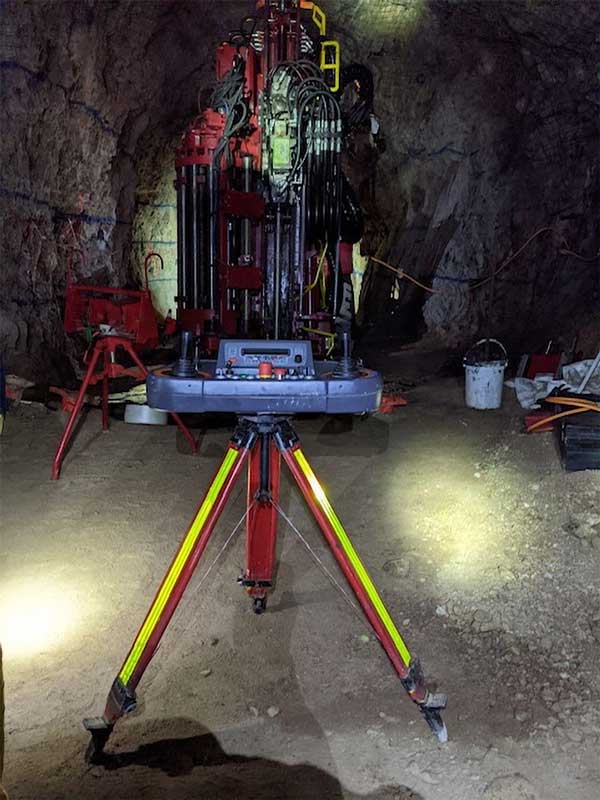 Production Drill Setup Ready to Start Stope Mining in the Test-Mine Area Summer 2021.