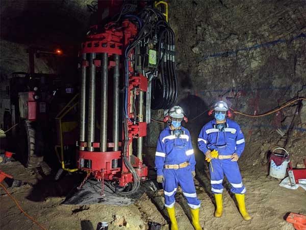 Production Drill Setup Ready to Start Stope Mining in the Test-Mine Area Summer 2021.