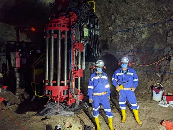 Production Drill Setup Ready to Start Stope Mining in the Test-Mine Area Summer 2021.