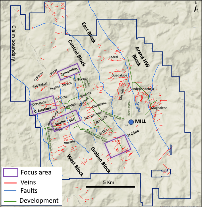Figure 1: San Dimas District Vein Occurrence Map